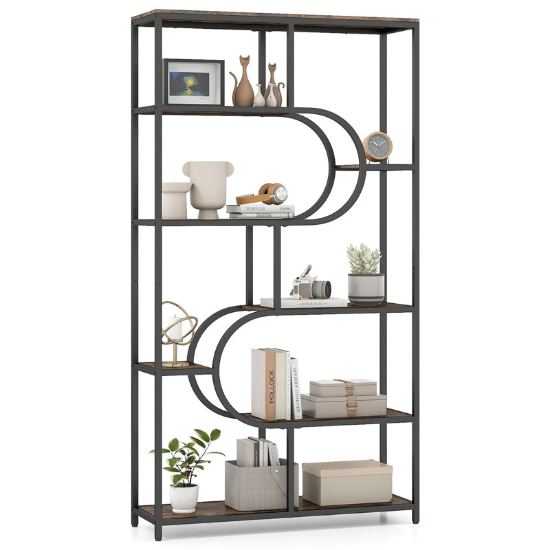 176cm H x 95cm W Metal Etagere Bookcase, Brown