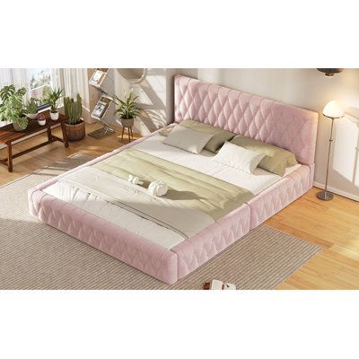 Queen Size Upholstered Bed With Tufted Headboard, Modern Velvet Platform Bed -  Everly Quinn, 4CDE27741D324838B88FB3407C1170FC