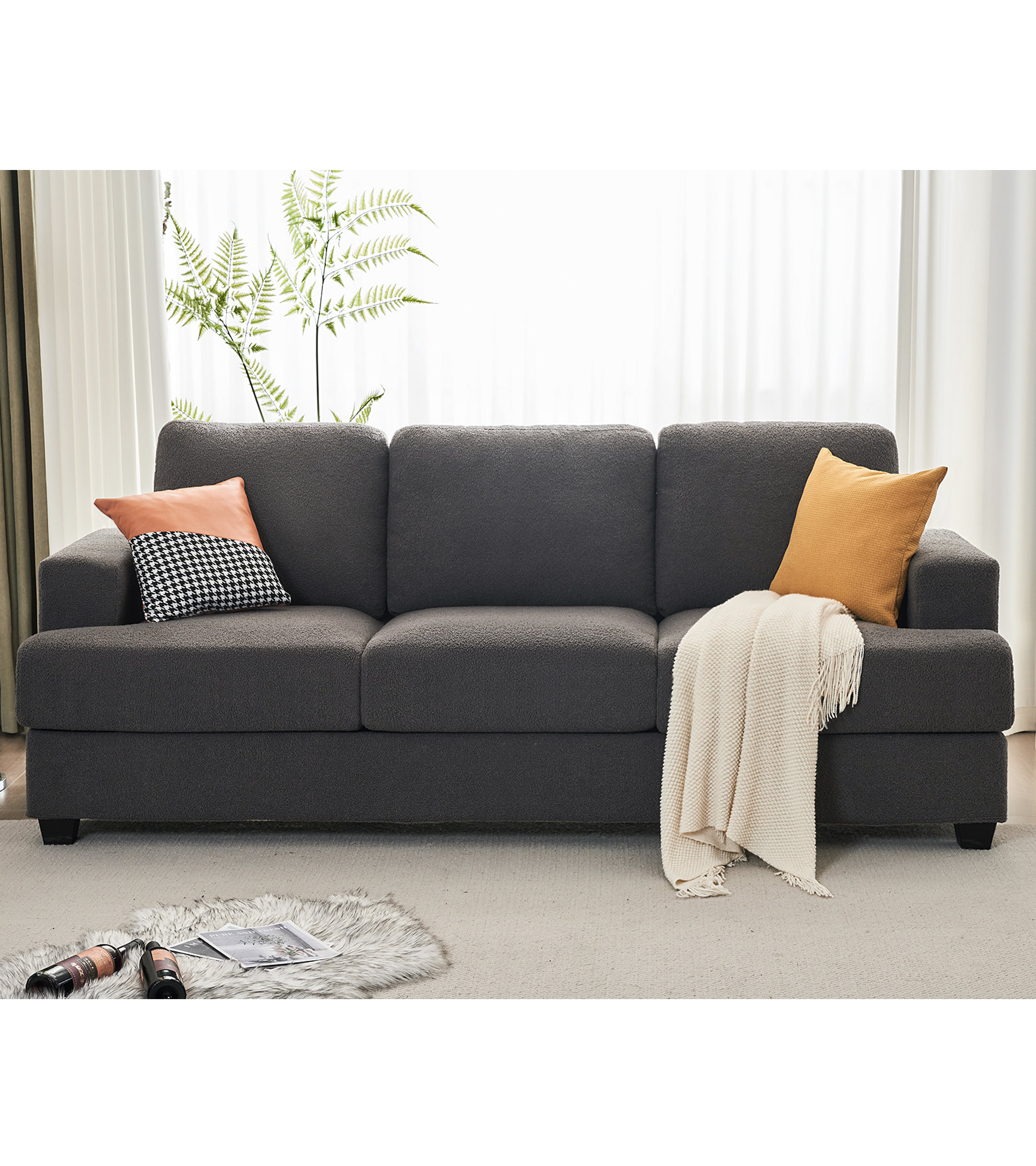 Ebern Designs Modern Sofa 3 Seater Sofa With 24 quot Extra Deep Seats