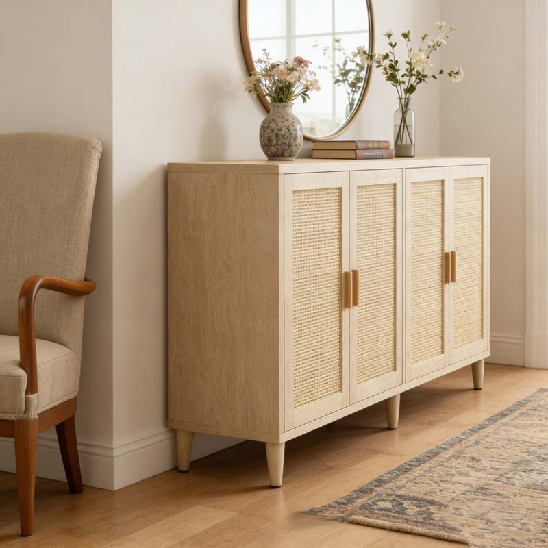 70" Rattan Buffet Cabinet with Storage, Natural