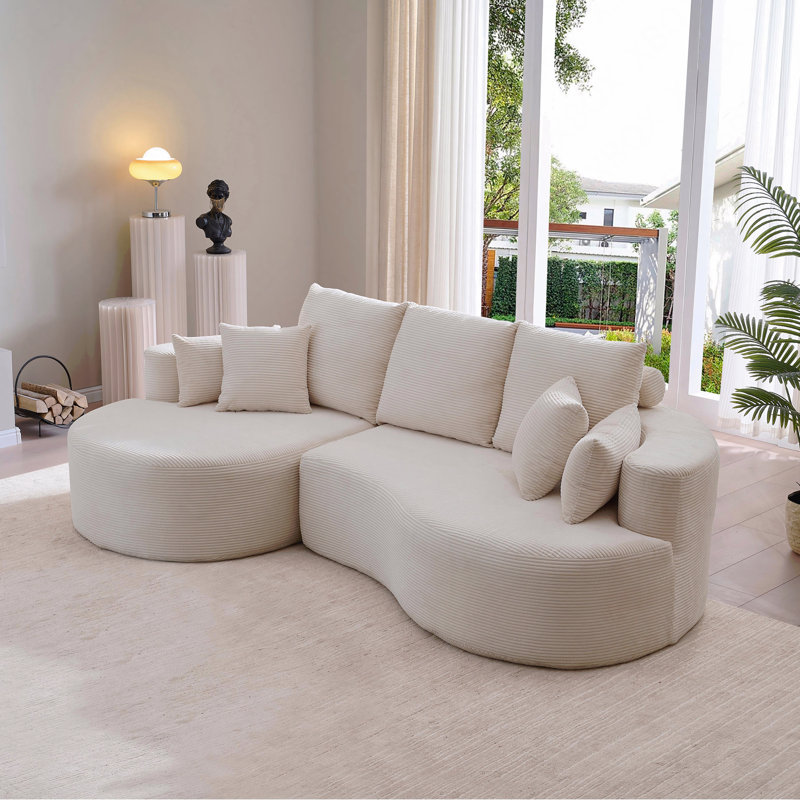 106 In. 2 - Piece Fabric Cloud Curved Sectional Corduroy Sofa With Chaise For Living Room Bedroom Apartment - Gray