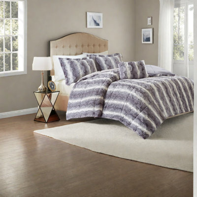 Luxurious Grey Faux Fur Bedding Sets, King Size, Hypoallergenic Comfort