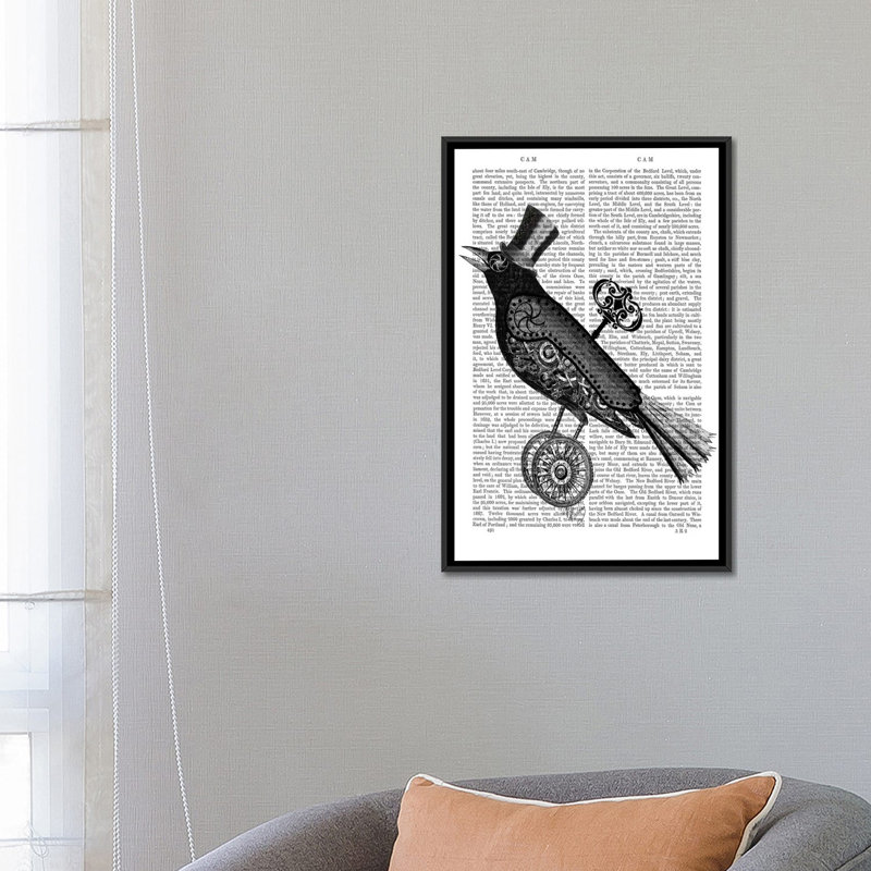 «Steampunk Crow», impression sur toile, H 26 po x l 18 po x P 1,5 po, Toile avec cadre noir, Pas de tapis