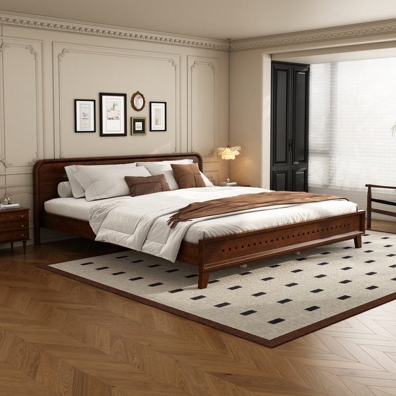 Petal Wooden Bed With Headboard & Support Slats, Dark Walnut, King