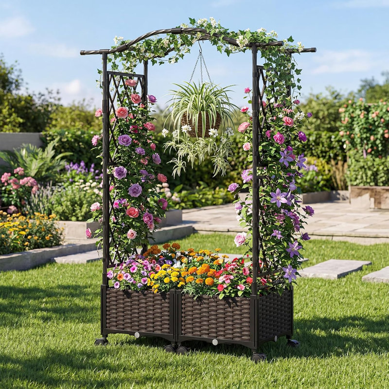 147 cm Self-Watering Planter Boxes with Lattice Trellis & Roof
