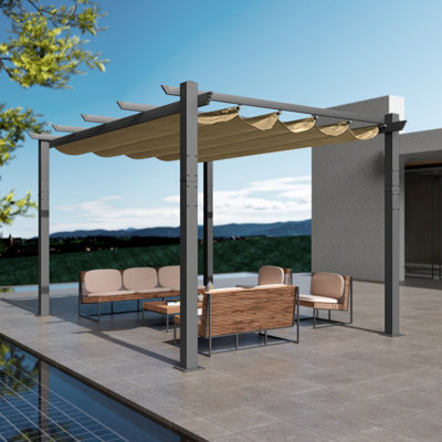 Atlantics Outdoor Retractable Pergola with Sun Shade Canopy 10' x 13'