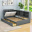 Lit plateforme simple en bois avec tête de lit et tablette rotative-678639459