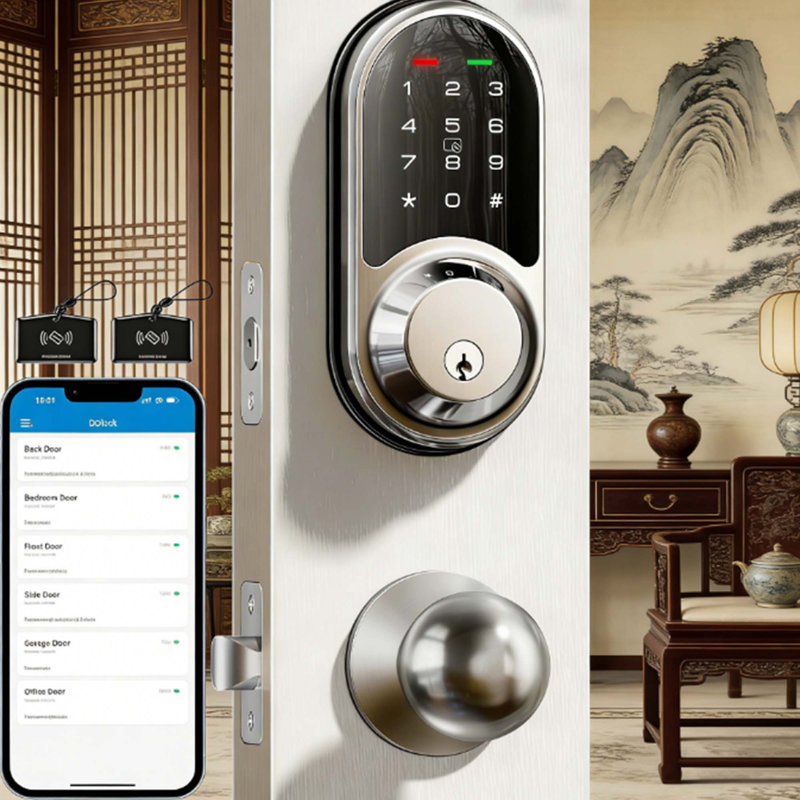 Smart Locks avec poignées, clavier numérique tactile électronique pour la porte d'entrée, nickel satiné