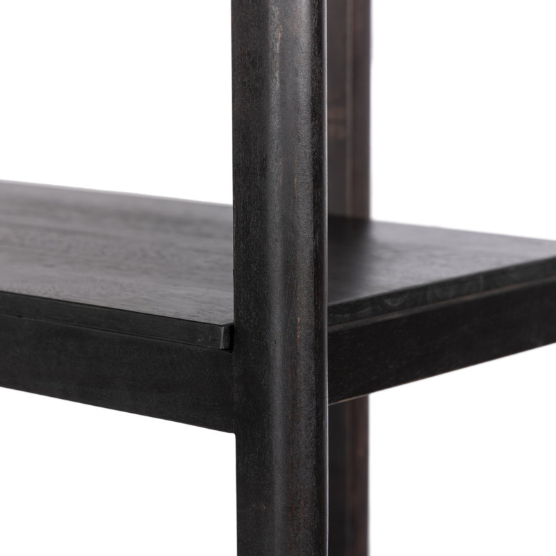 Reza Solid Wood Bookcase, Worn Black