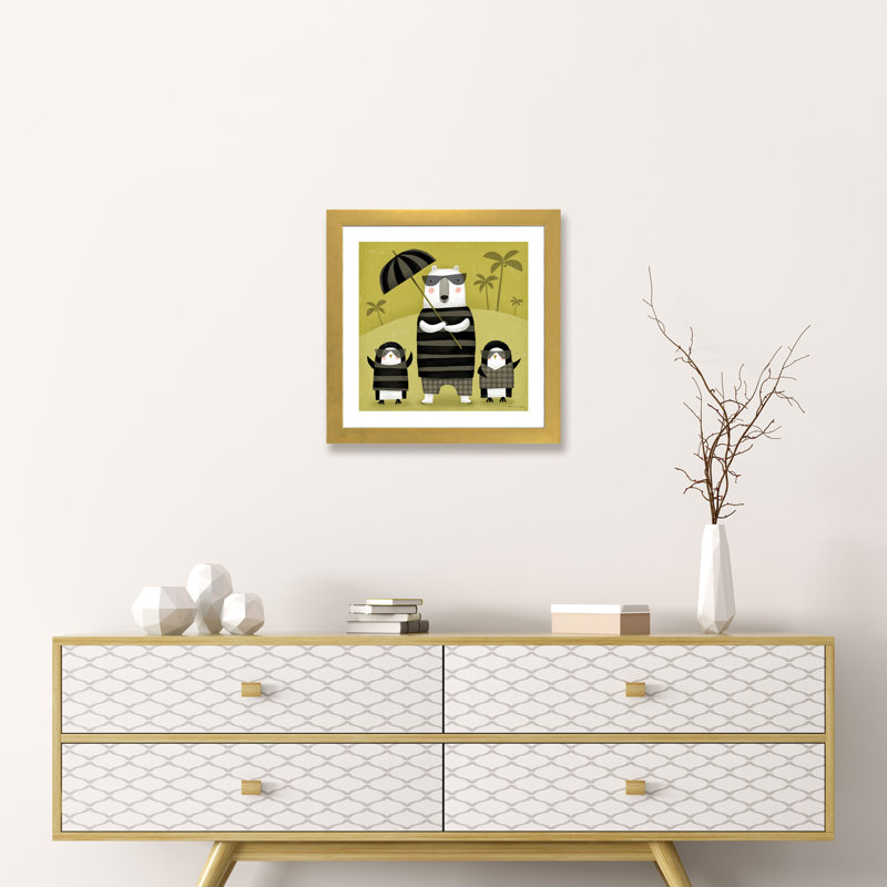«On Holiday» par Terry Runyan - impression, Papier encadré doré, Blanc, H 16 po x l 16 po x p 1 po