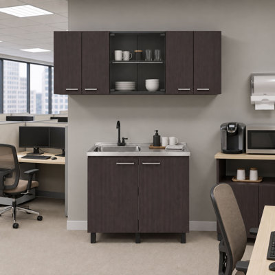 Alaska Manufactured Wood Utility Storage Cabinet Set with Sink Base, Wall Cabinets and Glass Door Storage – Wenge