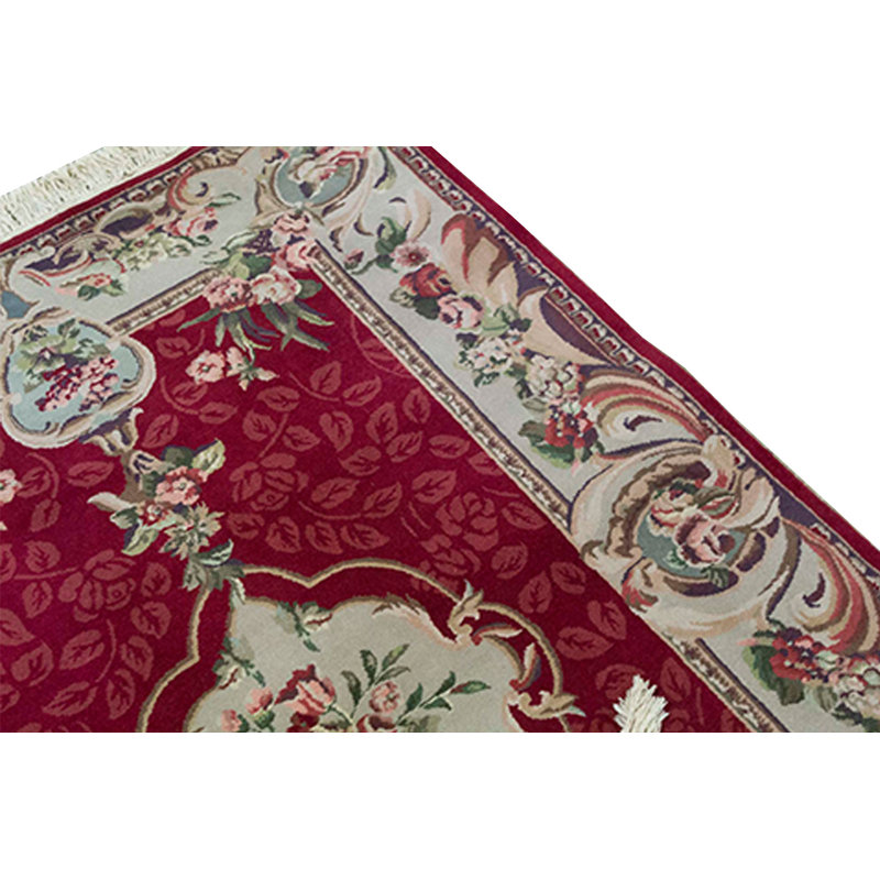 Tapis rouge et beige noué à la main de haute qualité