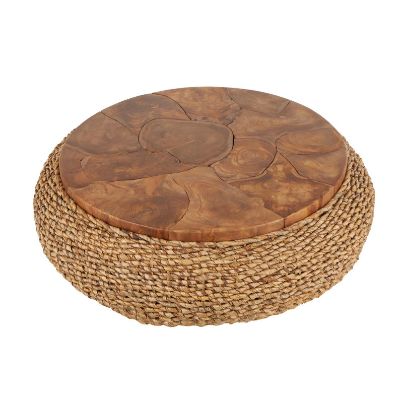 Kai Cole And Grey Rattan Wrapped Brown Living Room Coffee Table With Teak Tabletop