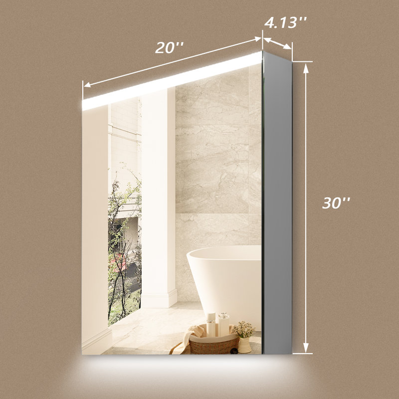 Armoire à pharmacie à 1 porte avec 3 tablettes réglables et éclairage DEL Ader, H 30 po x l 24 po x P 4 po