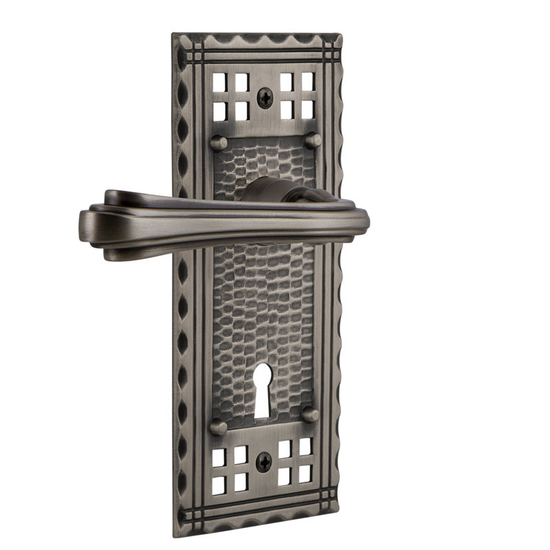 Craftsman Plate Passage (Hall & Closet) with Decorative Keyhole and Fleur Lever, 2.375", Antique Pewter