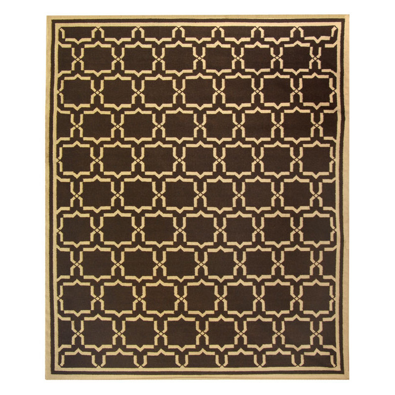 Rodgers Hand Woven Flat Weave Wool/Cotton Geometric Rug in Chocolate, Rectangle 10' x 14'