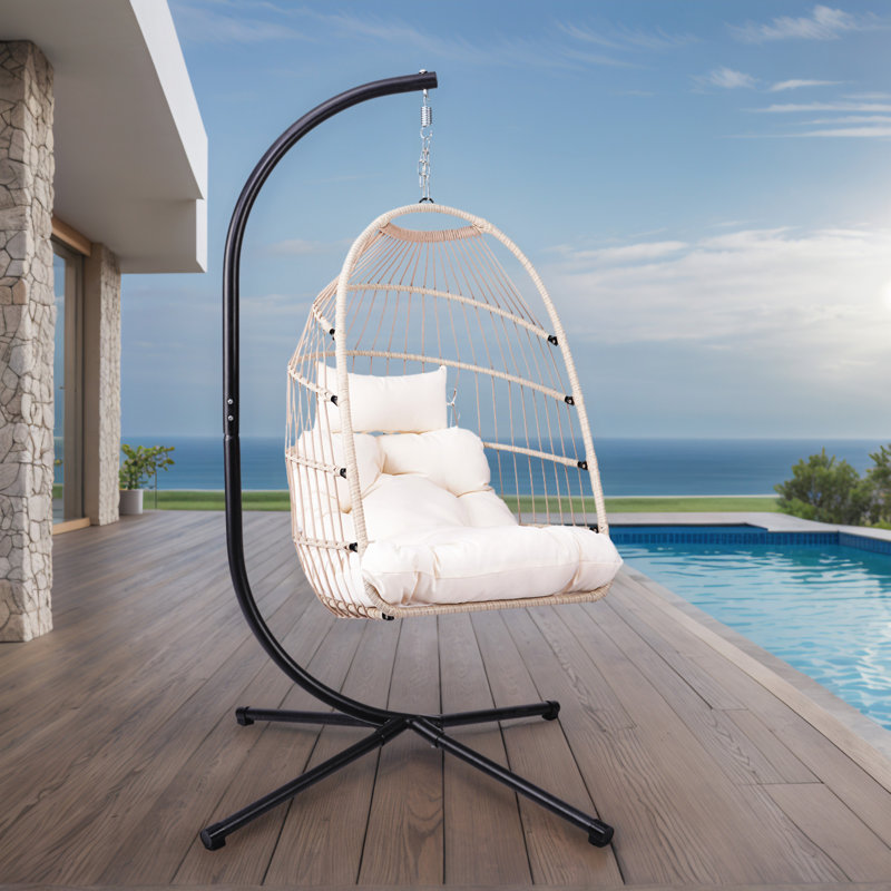 Fauteuil suspendu d'extérieur avec support, Naturel / Blanc