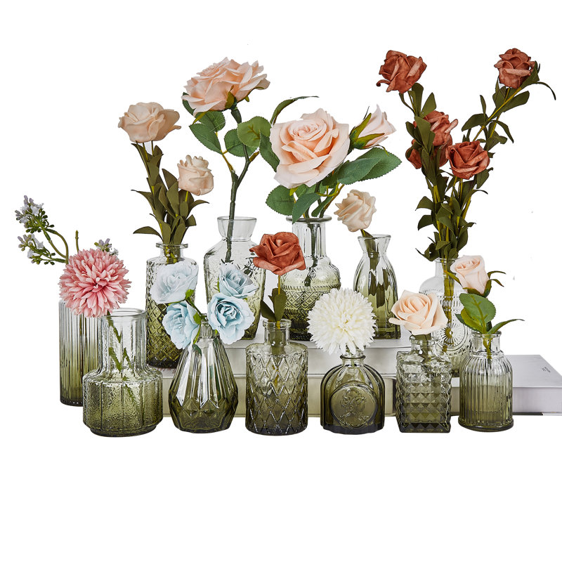 Ensemble de 12 vases en verre vert pour petits centres de table en vrac