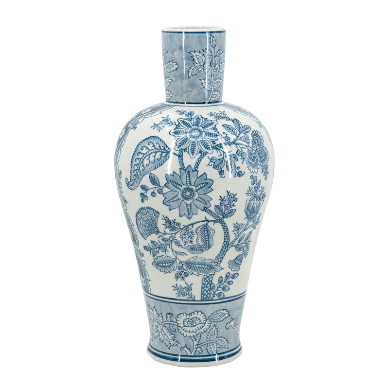 Porcelain Vase - 8"Dia x 17" - Blue/White