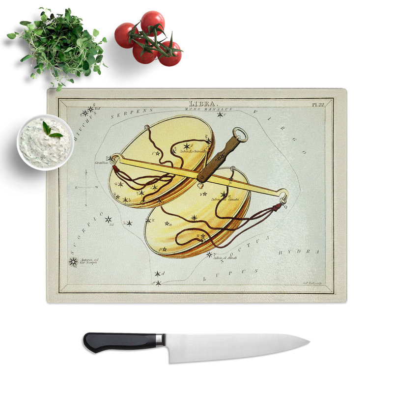 Tempered Glass Astronomical Zodiac Chart of the Libra Chopping Board, 39 cm W x 28.5 cm L
