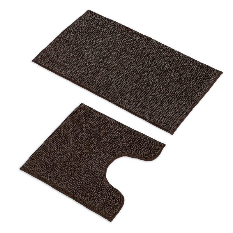 Ensemble de 2 tapis de salle de bain en chenille moelleux et moelleux, Brun