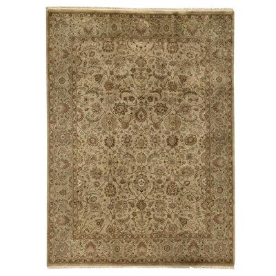 Hand Knotted Wool Area Rug in Beige And Green