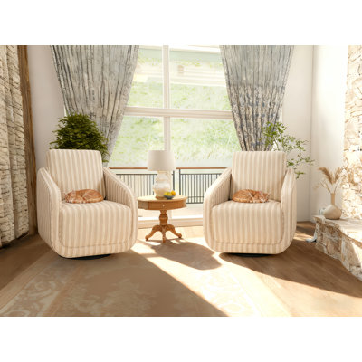34.25" Wide Modern Striped Upholstered Swivel Accent Chair