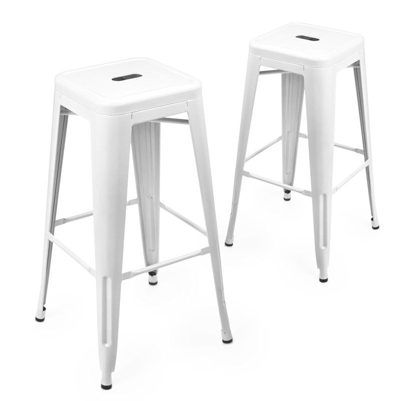 Tabourets de bar sans dossier Jhovani, Blanc, Tabouret de comptoir (siège d'une hauteur de 24,5