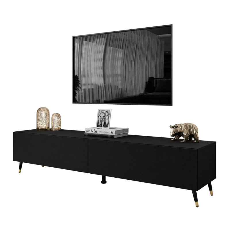 Branov Unfinished TV Stand for TVs up to 75", Black/Gold