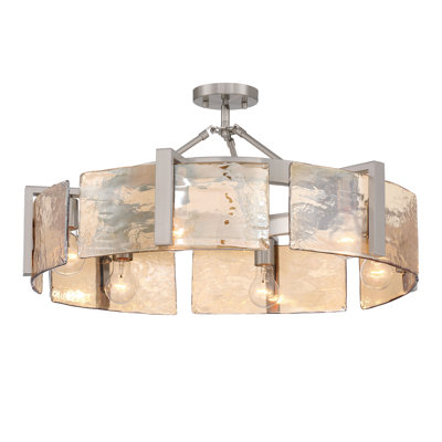  Vinesha 6-light Semi-Flush Mount in Pewter with Amber Water Glass