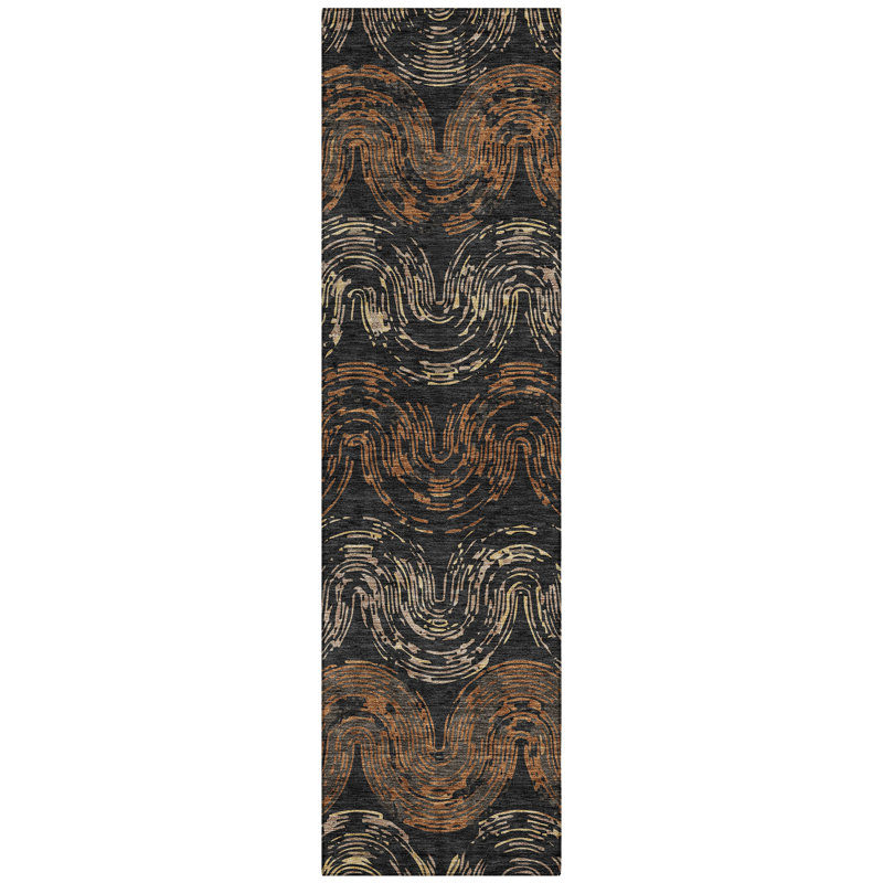 Machine Washable Indoor/Outdoor Chantille ACN2461 Spiral Rug, 2'3" x 7'6" Runner, Black
