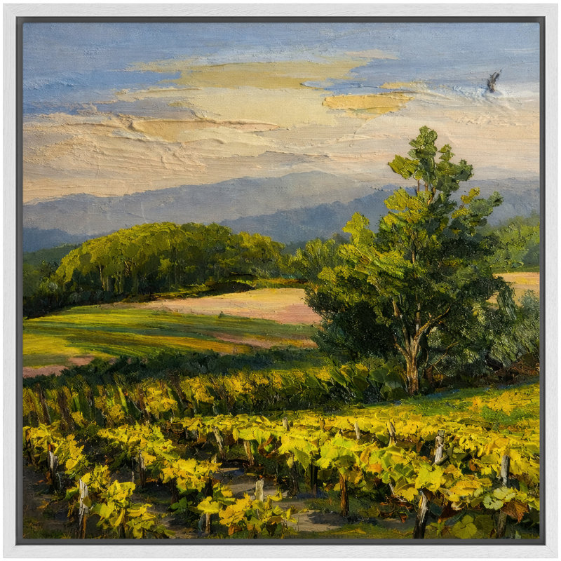 Sunlit Vineyard Landscape Rolling Hills Countryside Scenic Nature, H 16 po x l 16 po x P 1,5 po, Blanc