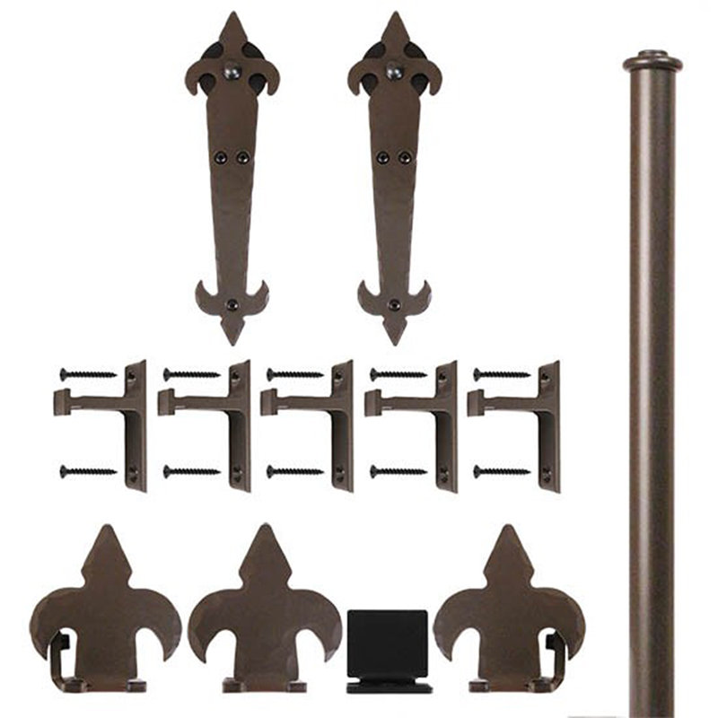 Ensemble de quincaillerie pour porte de grange fleur simple Fleur-De-Lis, Bronze huilé