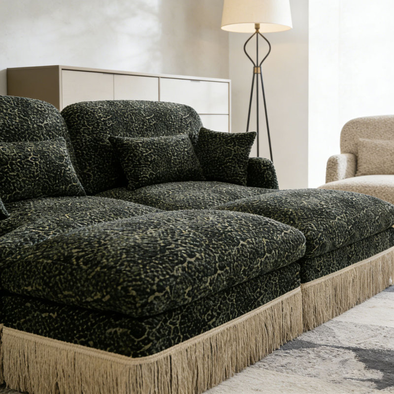 Canapé Comfy Chenille Leopard, Green+2seat+2Ottomans