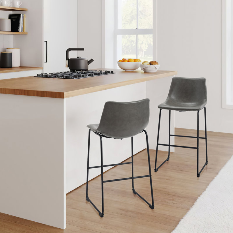 Emonni Upholstered Counter Stool with Metal Frame, Grey, Bar Stool (28.7" Seat Height)