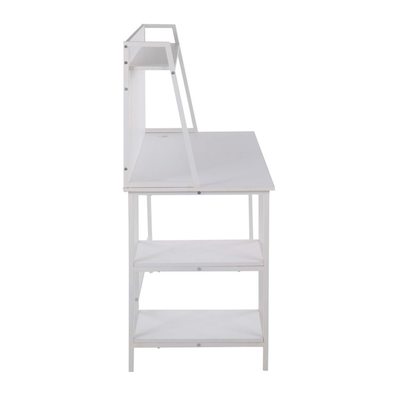 Bureau contemporain avec tablette en acier blanc et bois blanc, Blanc