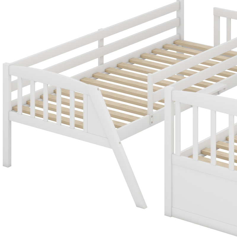 Lit superposé avec tiroirs, échelle et escalier de rangement, Blanc