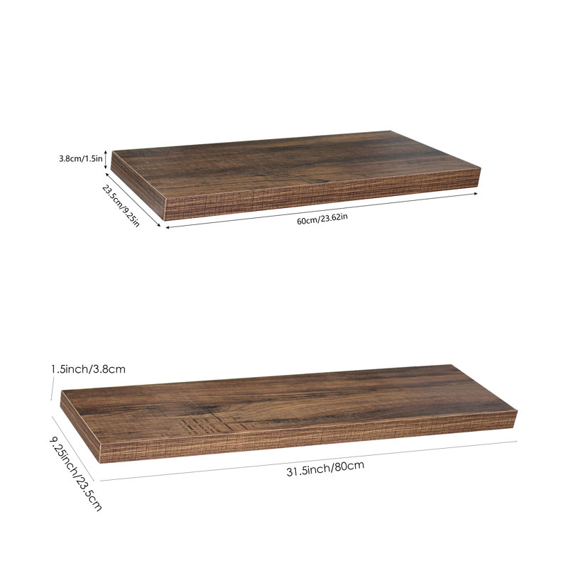 Tablette flottante 2 pièces Bangor, Noyer antique, H 1,5 po x l 31,5 po x P 9,25 po