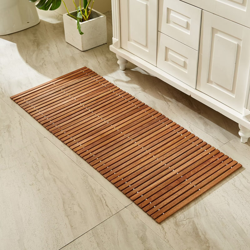 Tapis de douche anti-dérapant extra-long en bois de teck