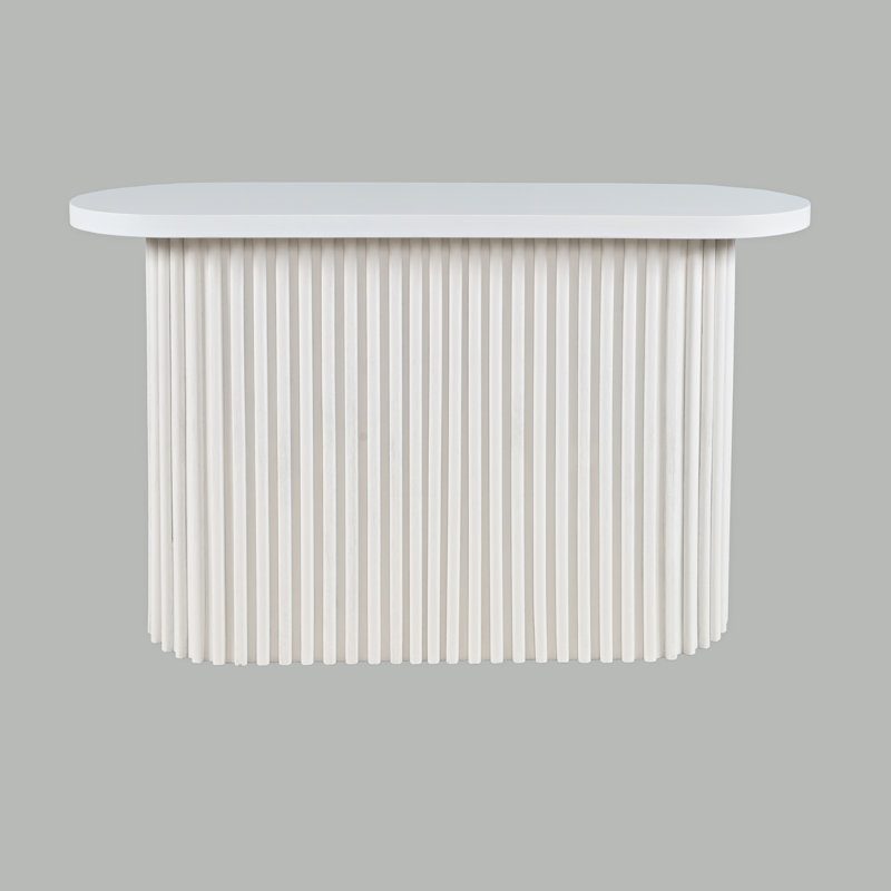 Helina Oval Mid-Century Modern Fluted Pedestal Base Sofa Console Table, White
