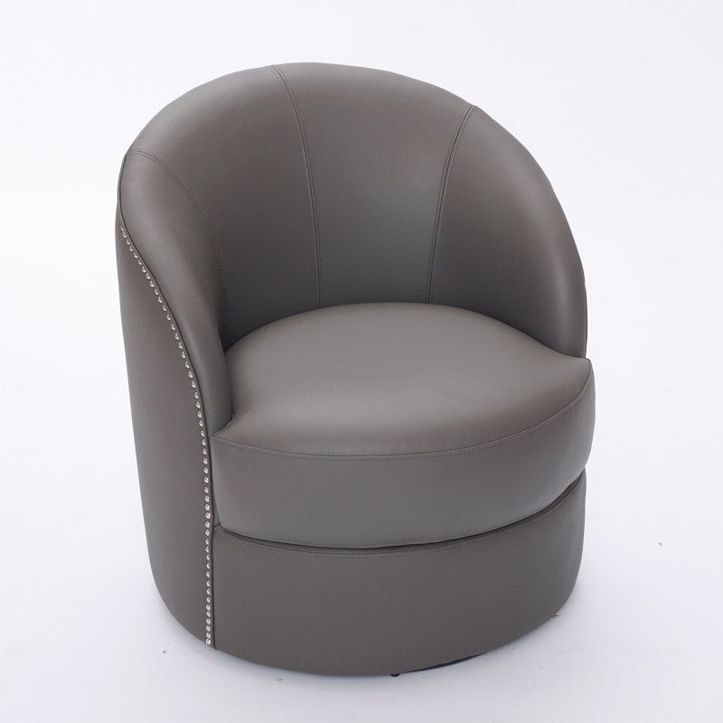 29'' Genuine Leather Swivel Barrel Chair, Gray