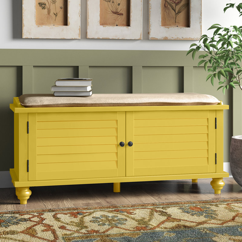 Lechner Velvet Upholstered Storage Bench, Banana Yellow