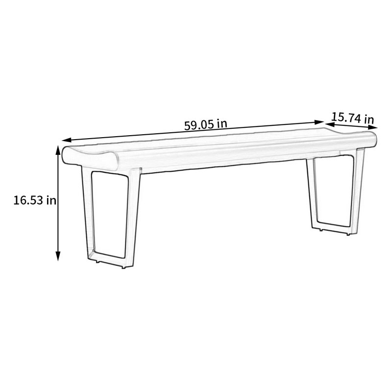 Banc rembourré en cuir Nereya, Orange, H 16,53 po x l 59,05 po x P 15,74 po