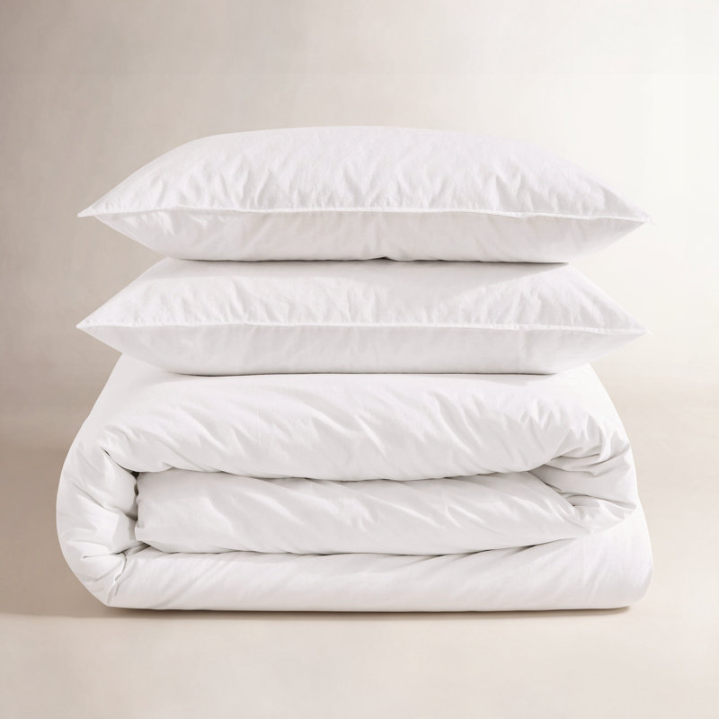 Calvin Klein Washed Percale Cotton Solid Comforter Set, Queen Comforter + 2 Standard Shams, White