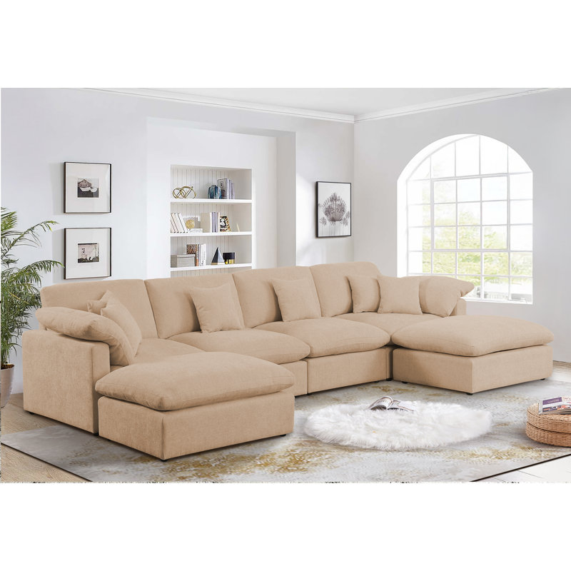  152" Modern Chenille Reconfigurable Sectional Sofa with Ottomans, U-Shaped Modular Couch for Living Room with 8 Pillows, Soft Upholstered Lounge Seating
