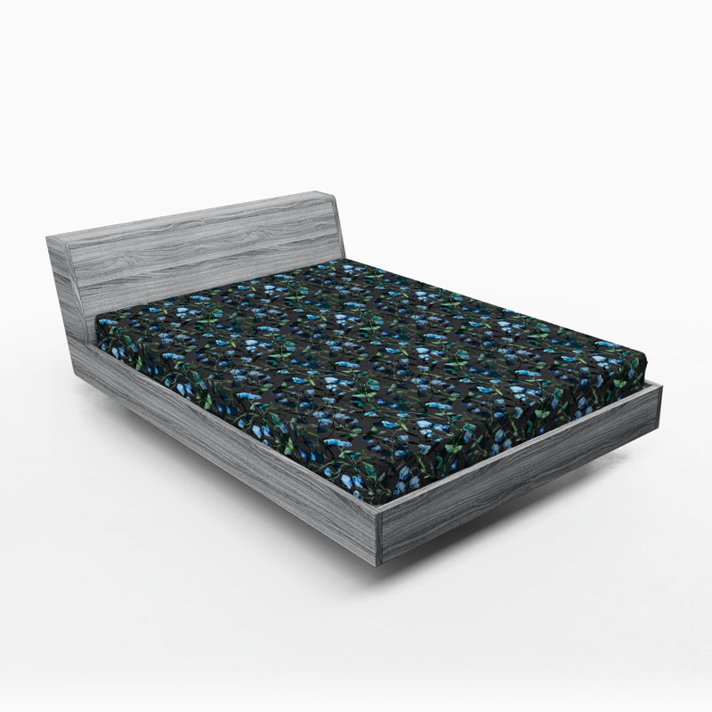 Drap-housse Ambesonne, Vert réséda / motif floral bleu ciel, Drap-housse de taille double