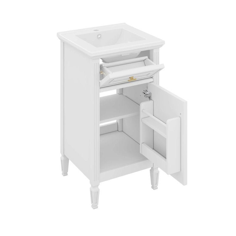 20" Small Bathroom Vanity With Sink, Tip-Out Drawers & Storage Racks & Adjustable Shelf, White