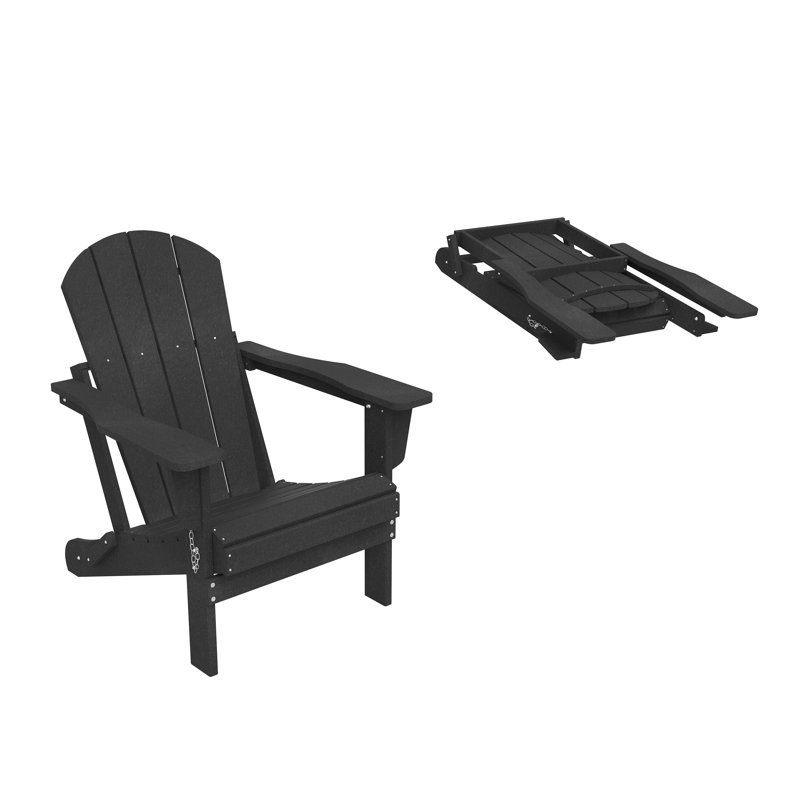 All-Weather Outdoor Lounge Chair Foldable Adirondack Chair, Black