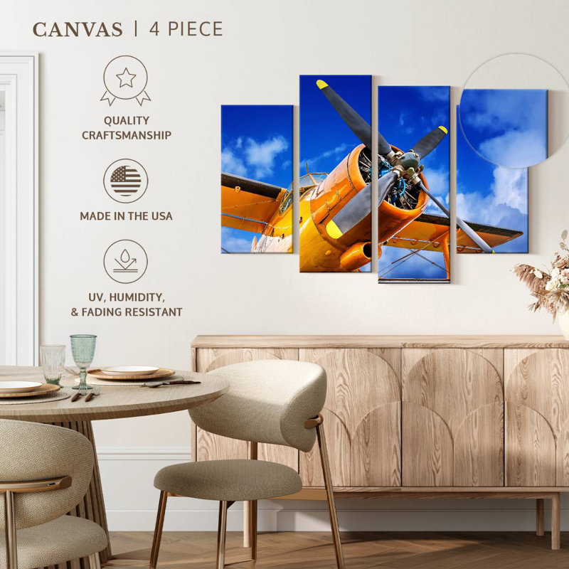 Yellow Propeller Plane, 27" H x 43" W