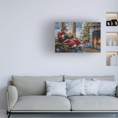 Art mural sur toile tendue - Imagine It Images «Santa lecture par le feu 2», art mural pour salon, chambre à coucher ou bureau - 12 x 19